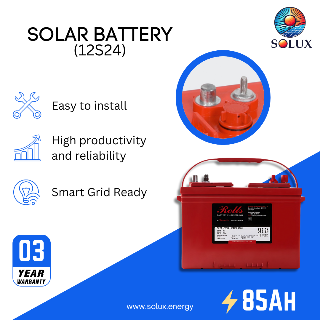 This is an image of Rolls Surrette 12D24 12VDC 85Ah Deep Cycle RV Battery
